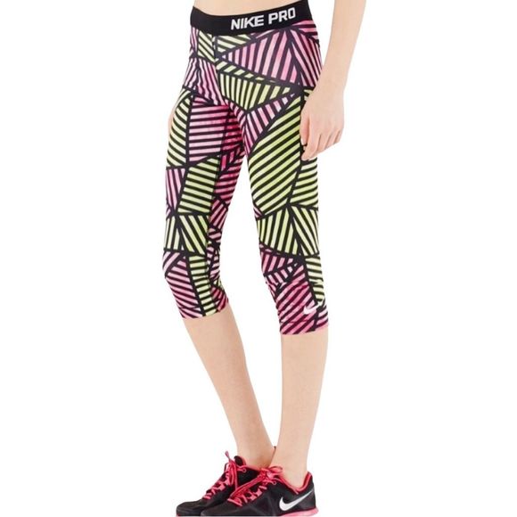 Nike Dri-Fit Pro Web Fade Training Capris - Pink / Volt - Size Large - Picture 1 of 9